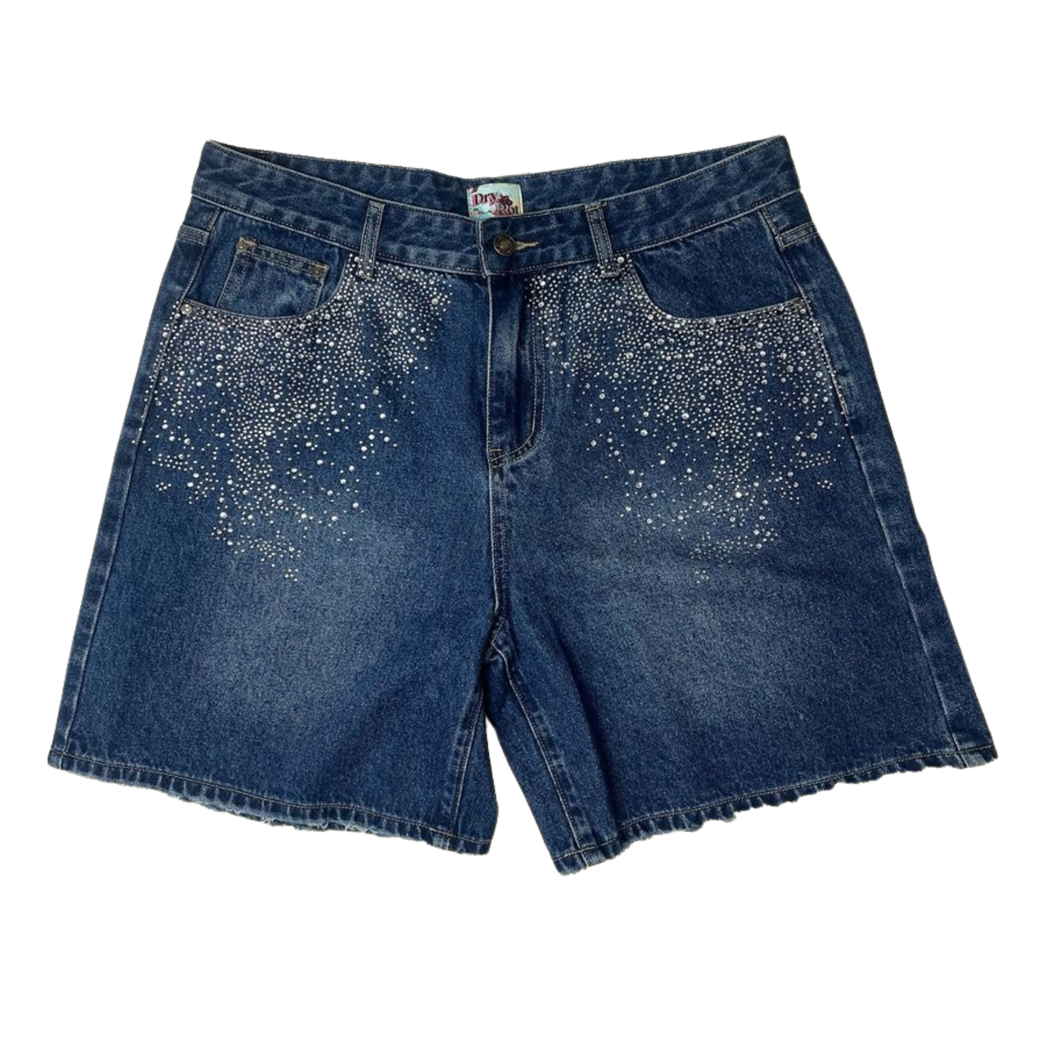 DRY ROT "Stardust" Rhinestone Denim Shorts (Blue) - Dry Rot