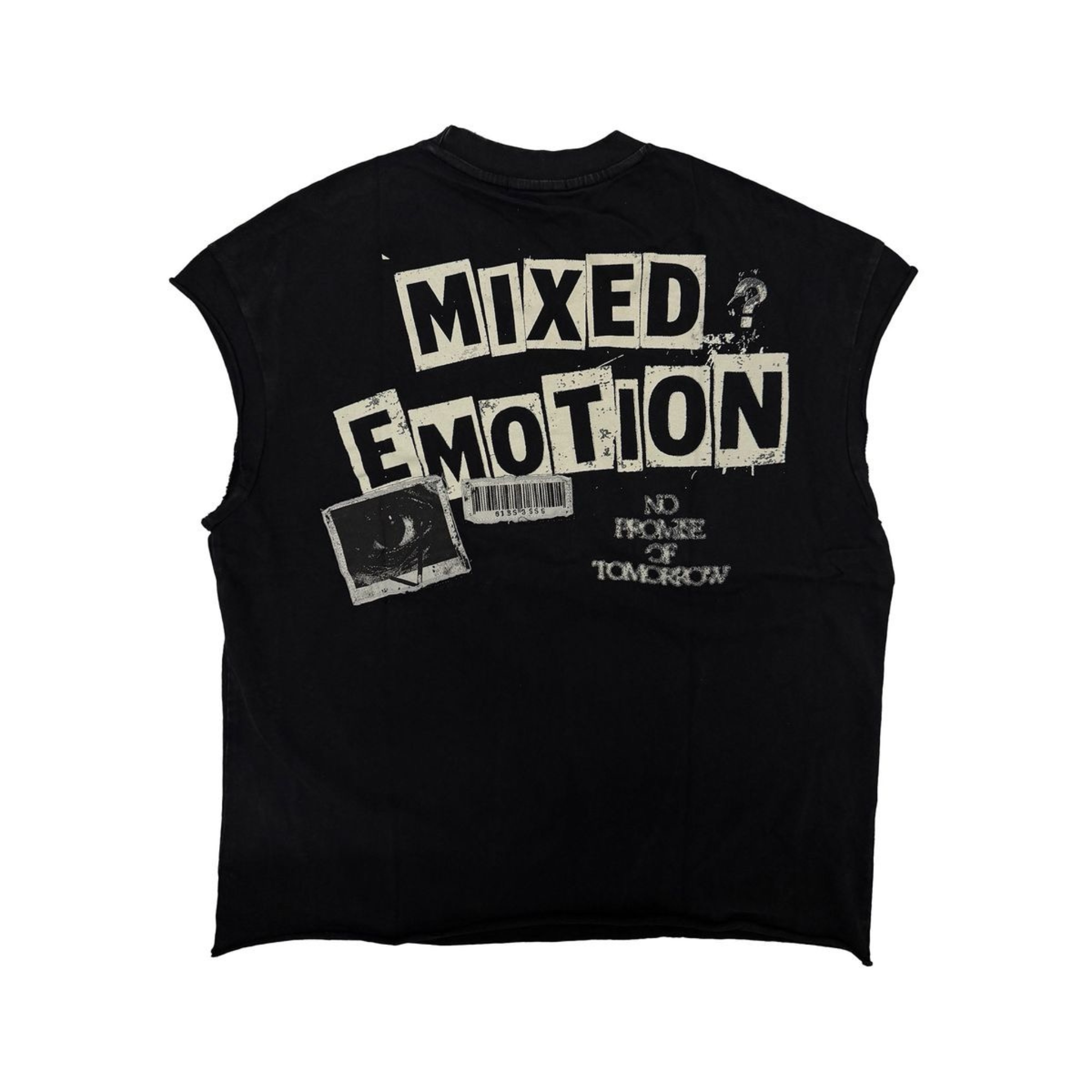 Mixed Emotion “Newspaper” Sleeveless Tee (Black)