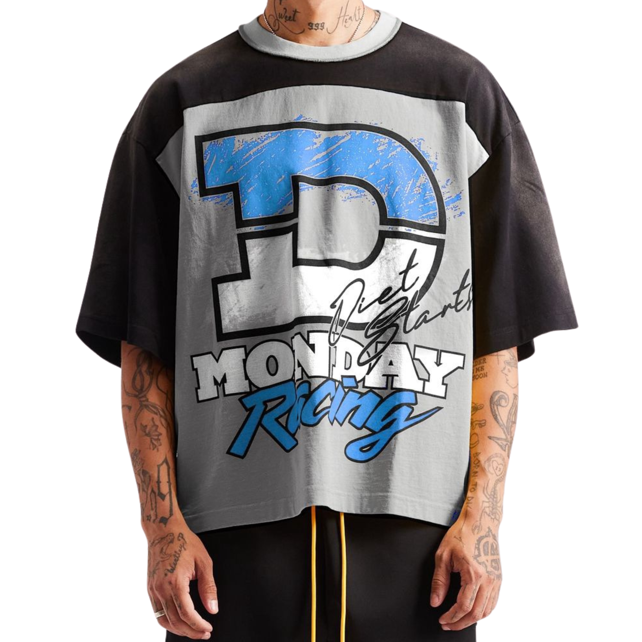 DSM "Racing" Yoke Tee-Grey/Vintage Black - Diet Starts Monday