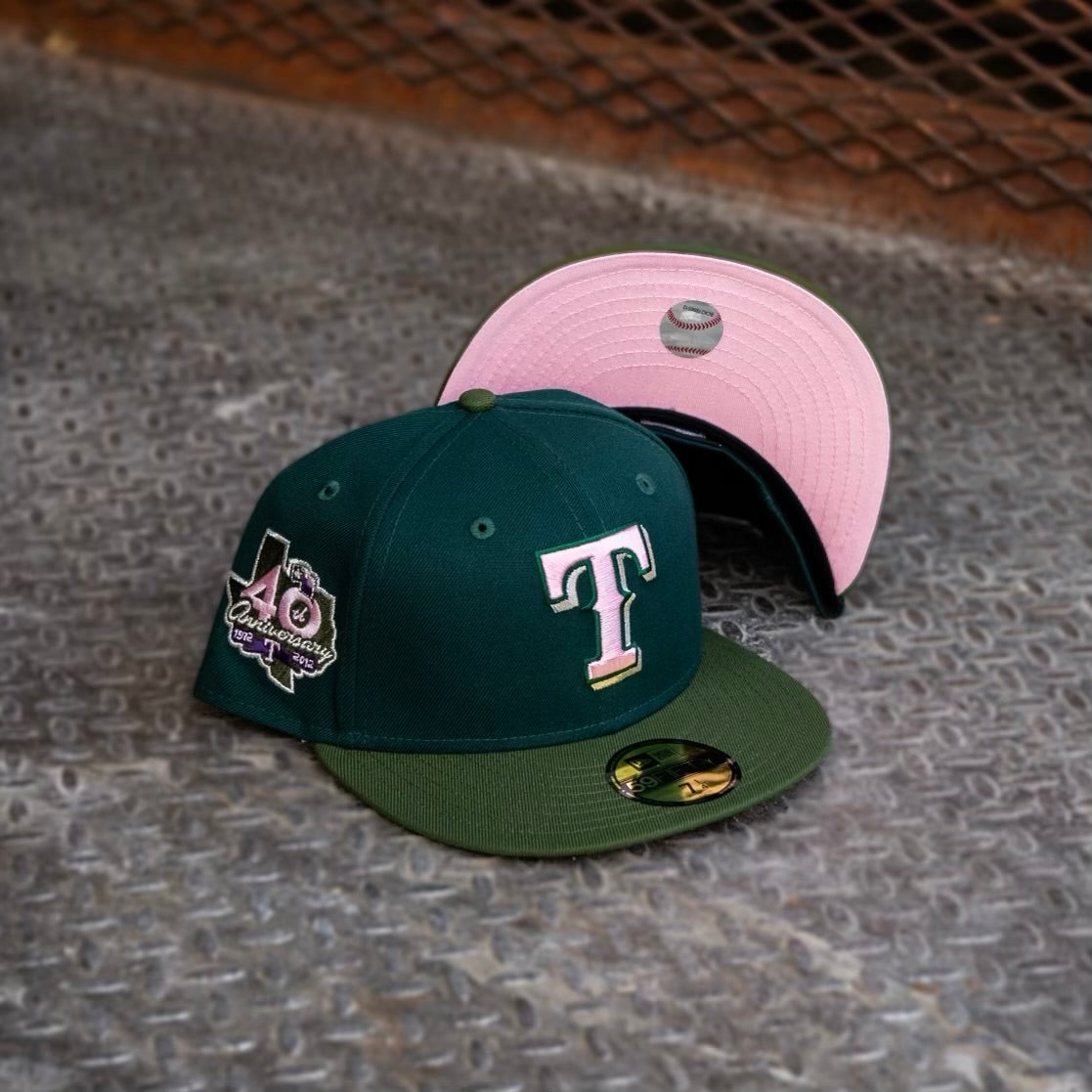 New Era Texas Rangers 40th Anniversary Pink UV (Dk Green/Olive) 59Fifty Fitted