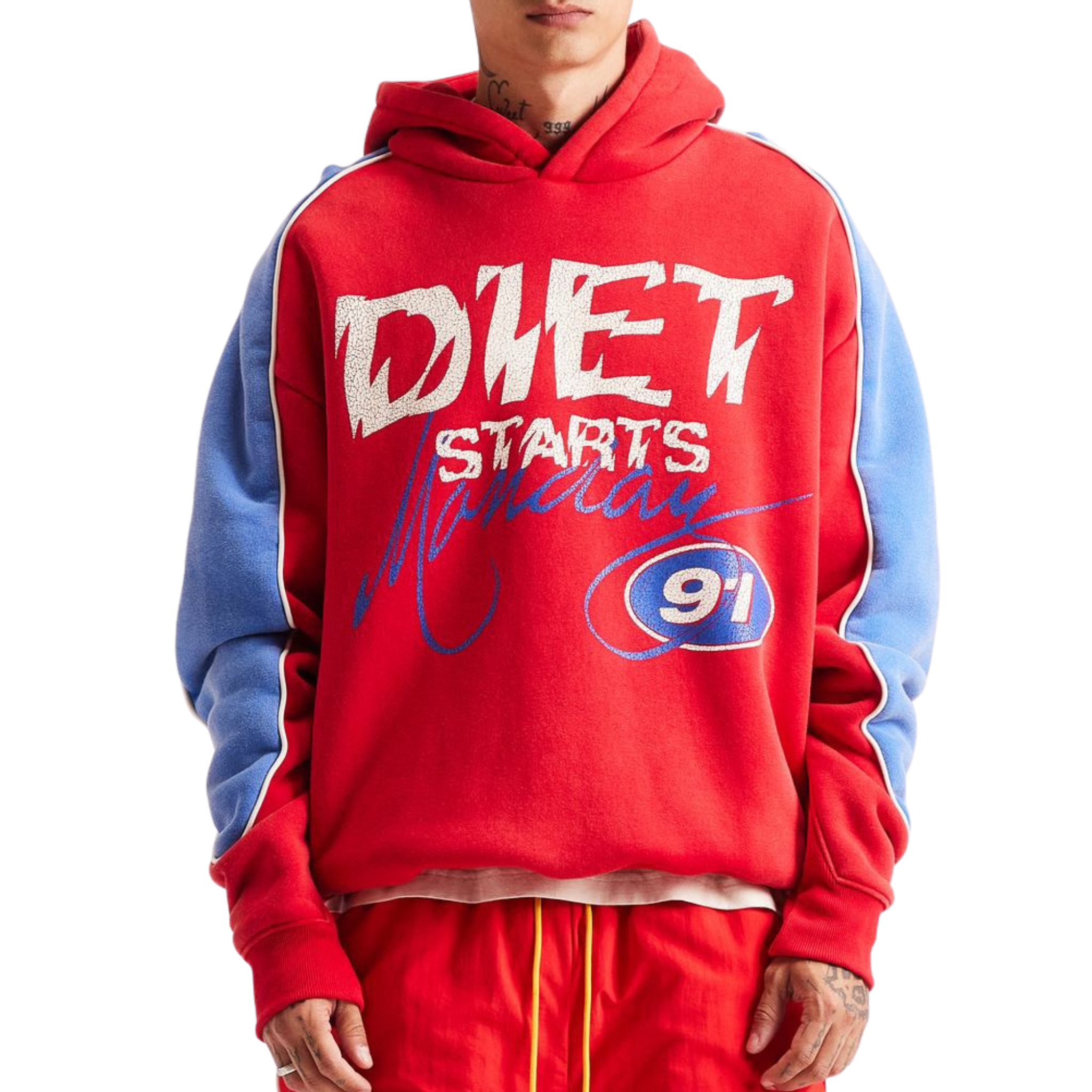 DSM "Panel" Hoodie-Red/Washed Blue - Diet Starts Monday