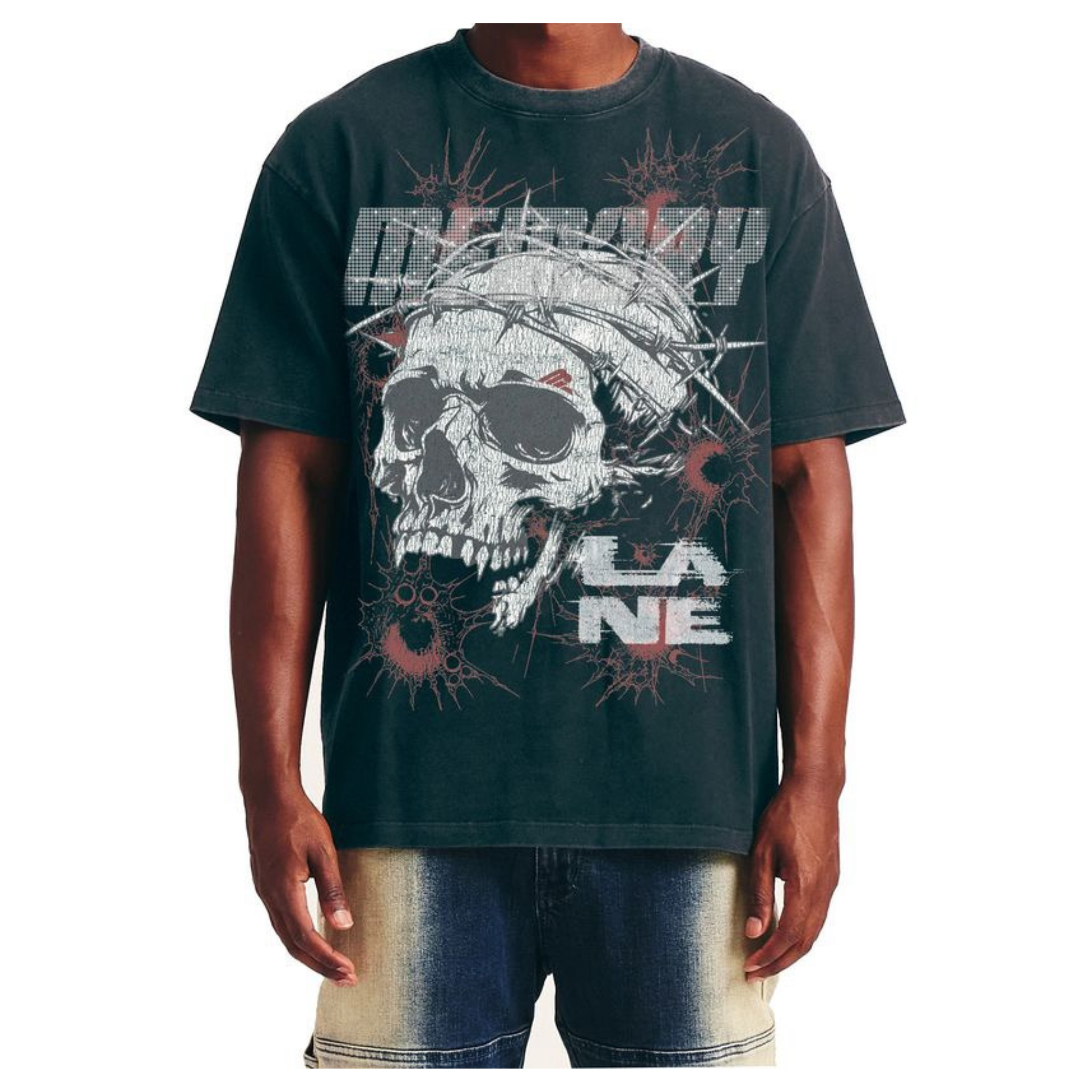 Memory Lane "SKULL WIRE" Tee - Rhinestones (Black) - Memory Lane