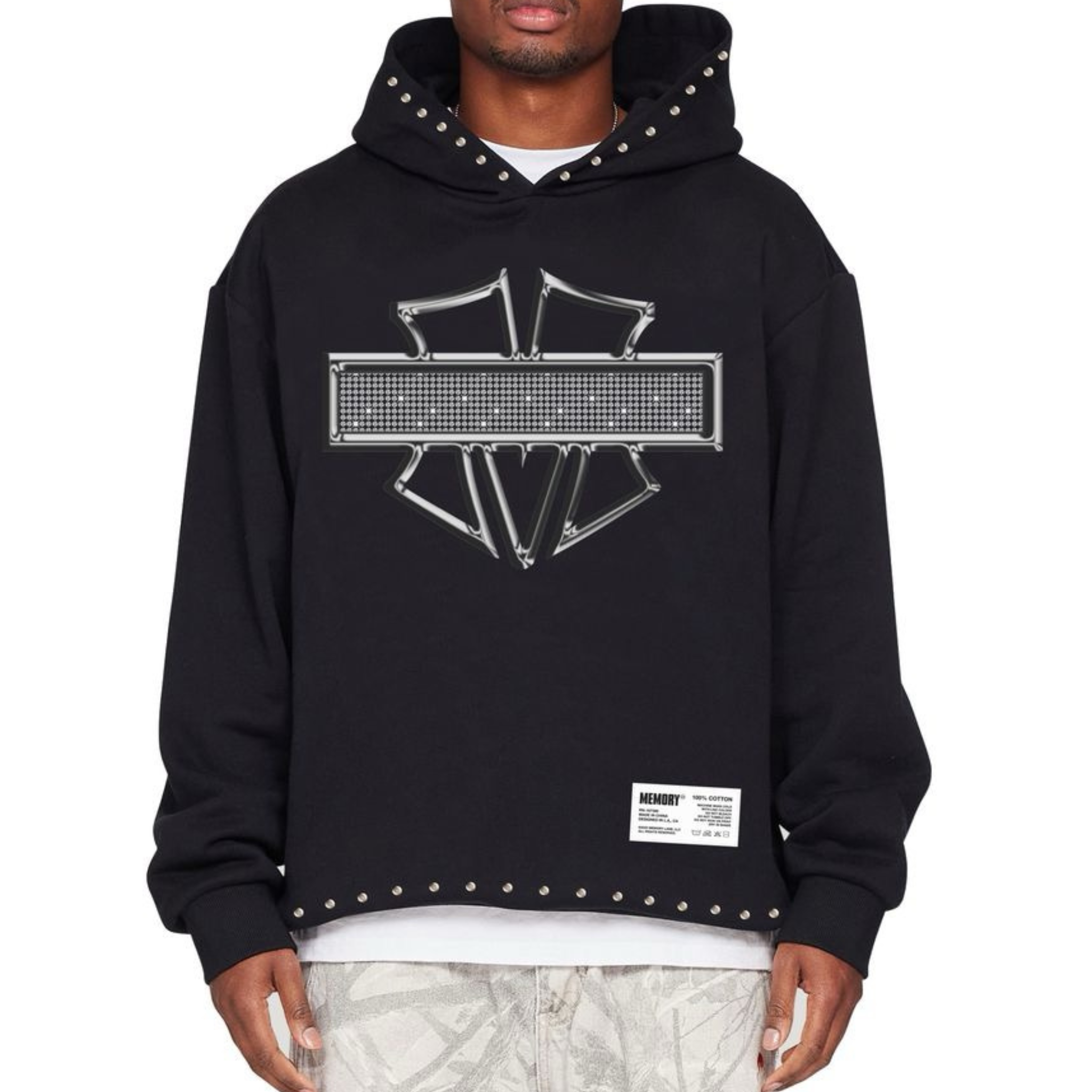 Memory Lane M-SHIELD STUDDED CROP HOODIE-BLACK - Memory Lane
