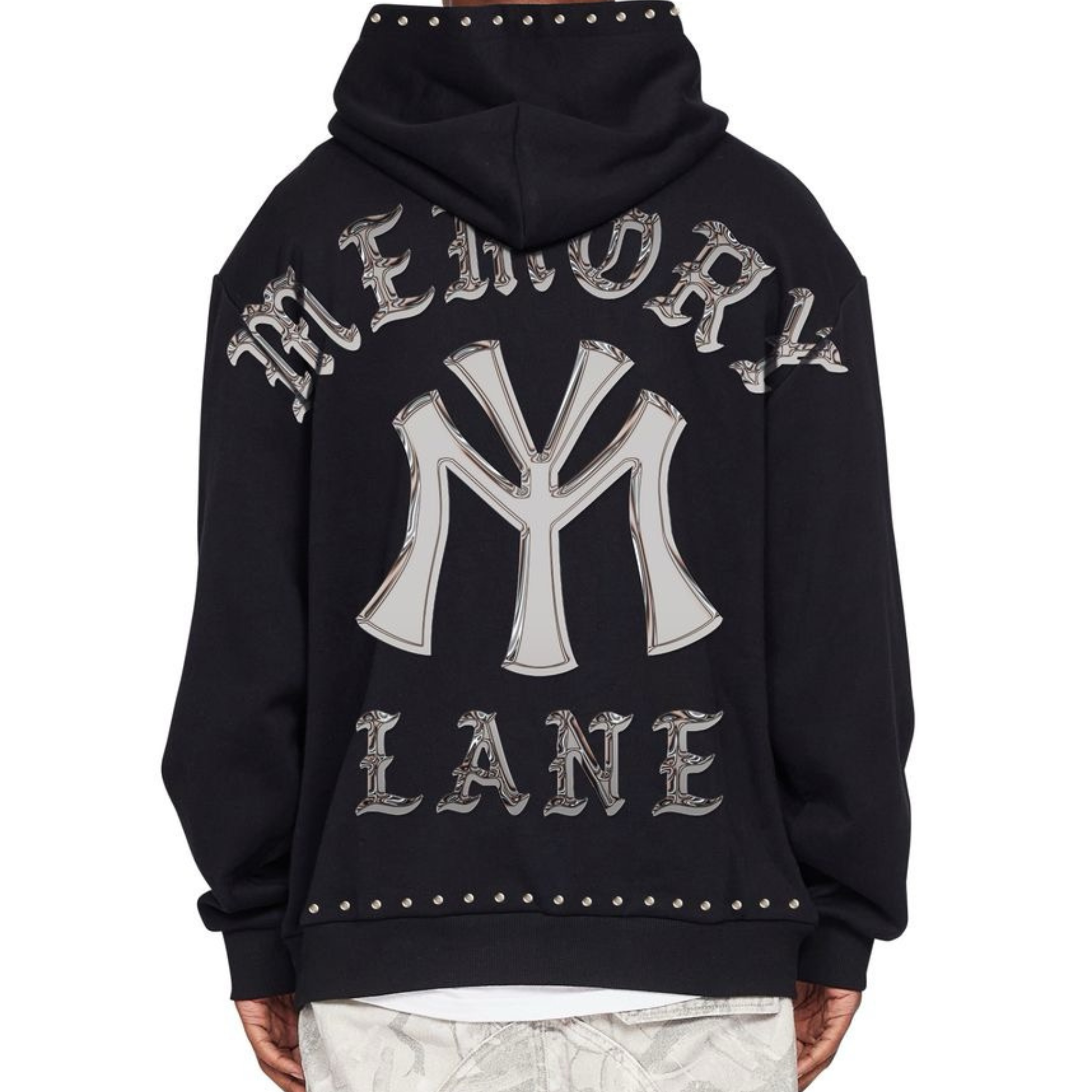 Memory Lane M-SHIELD STUDDED CROP HOODIE-BLACK - Memory Lane