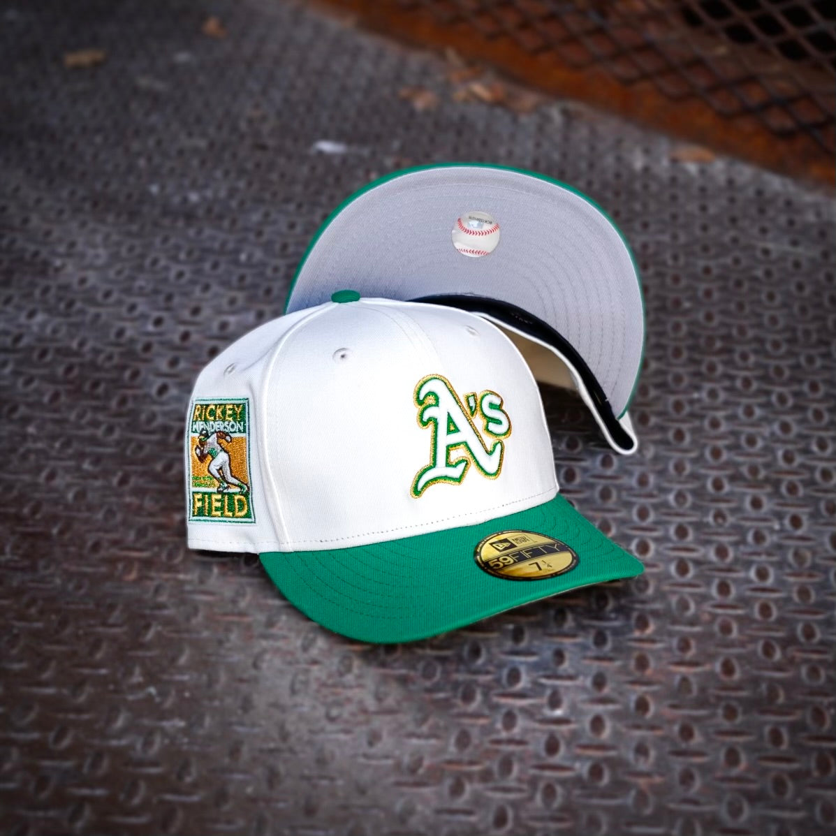 New Era Oakland Athletics Rickey Henderson Field Grey UV (Off White/Green) 59Fifty Fitted