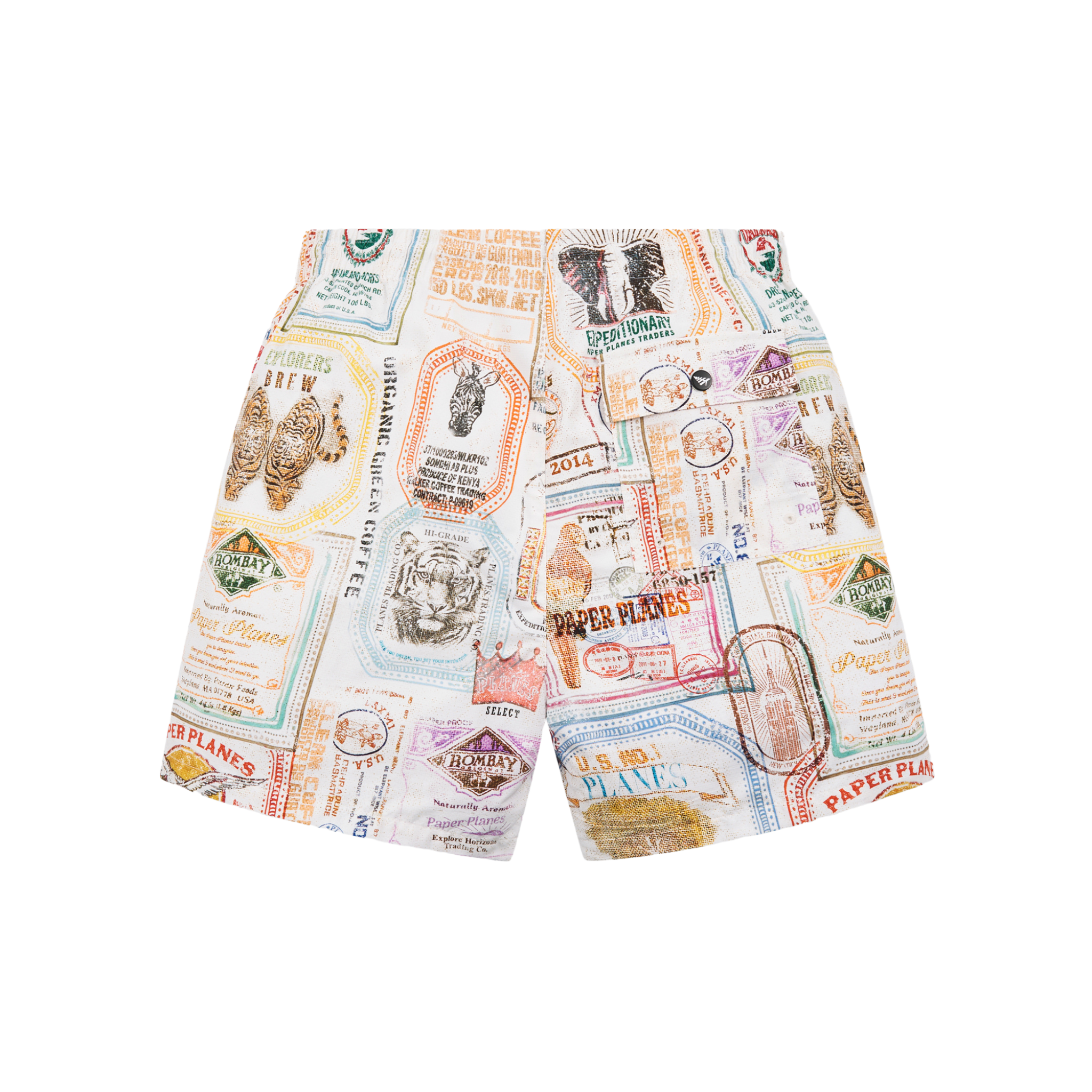 Paper Plane Sack Stamps Print Swim Trunk (Multi) - Paper Plane