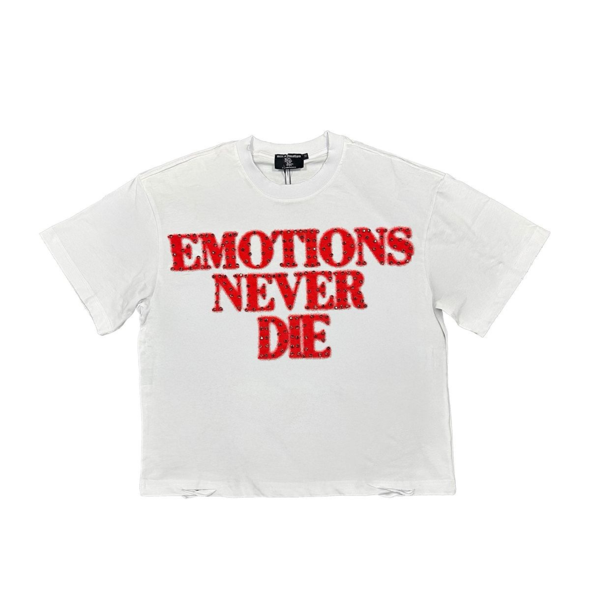Mixed Emotion "Red End’" Rhinestone Tee (White)