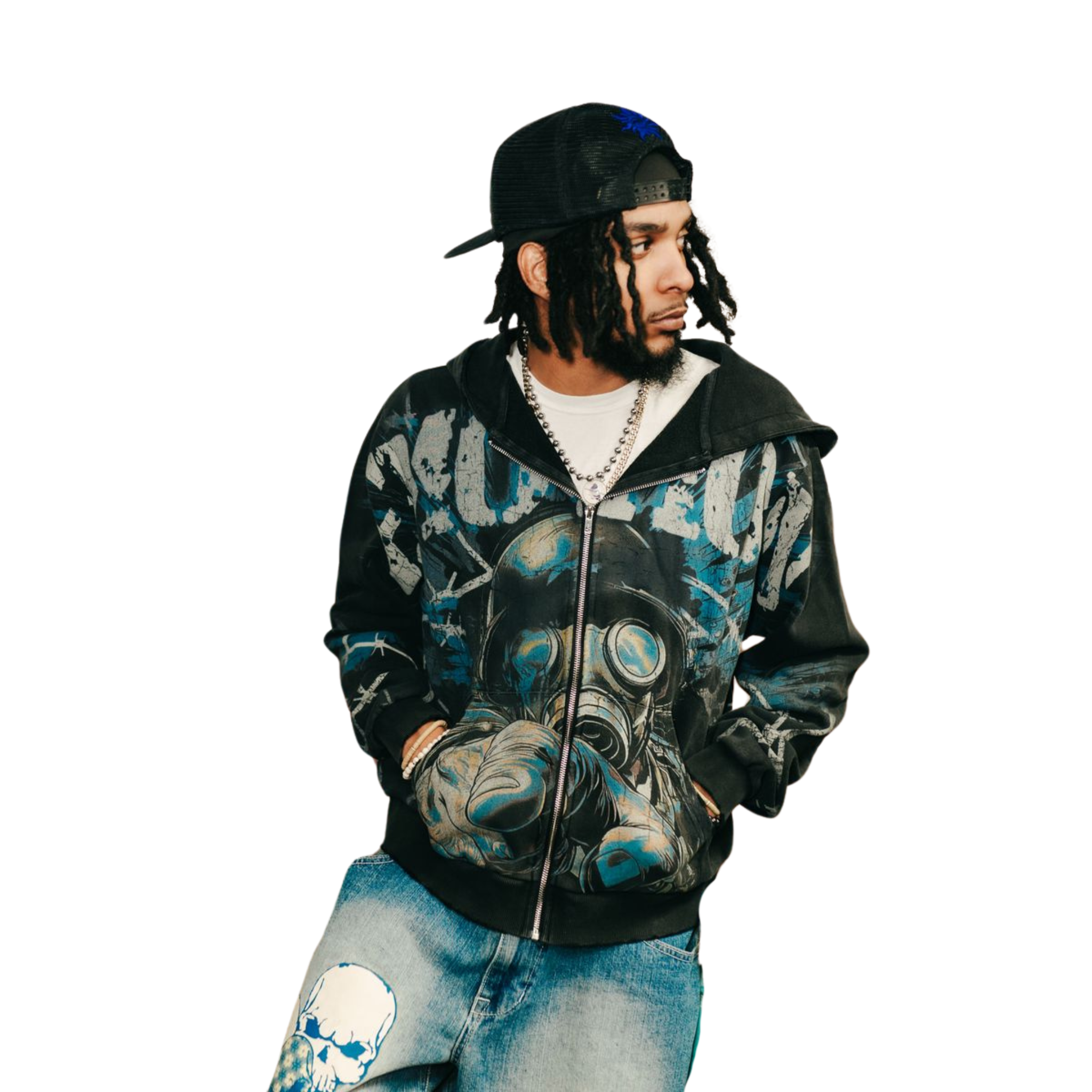 Mixed Emotion Acid Wash “Radioactive” Hoodie (Vintage Black/Blue)