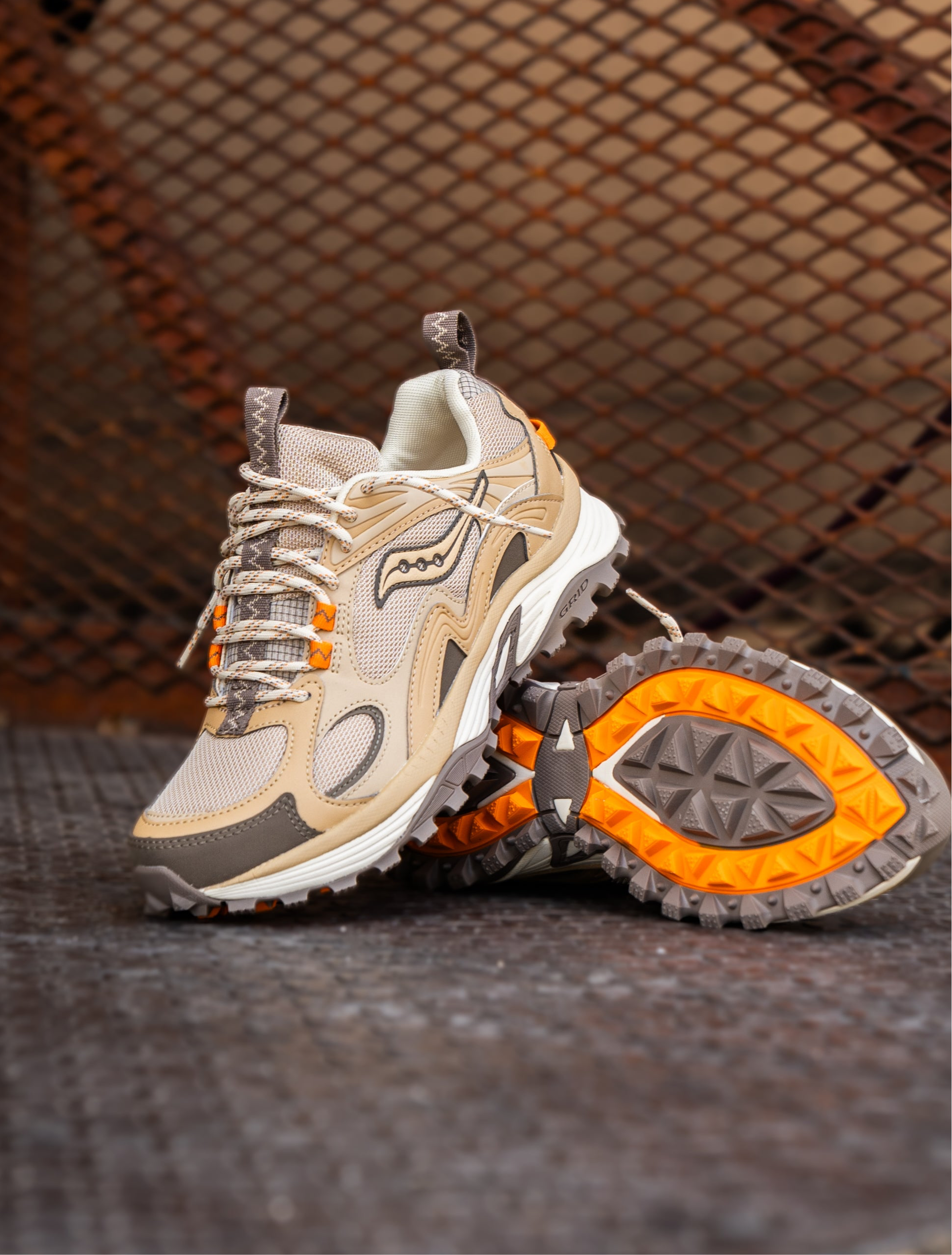 Mens Saucony Grid Aura X (Whey/Orange) - Saucony