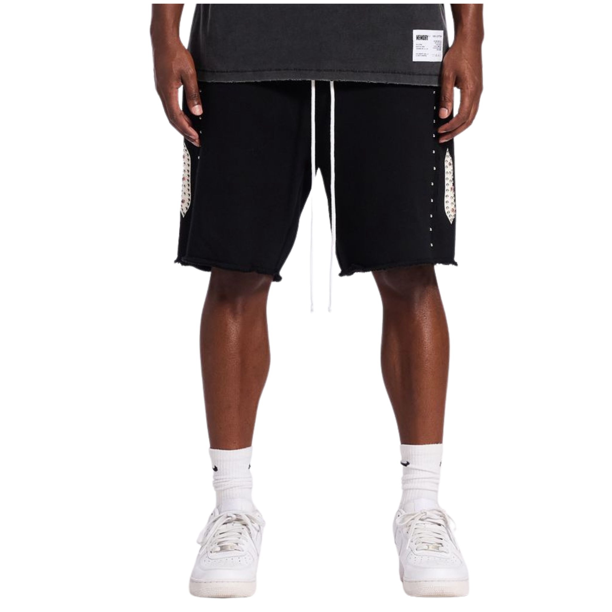 Memory Lane "Studded Fleece" Long Shorts (Black) - Memory Lane
