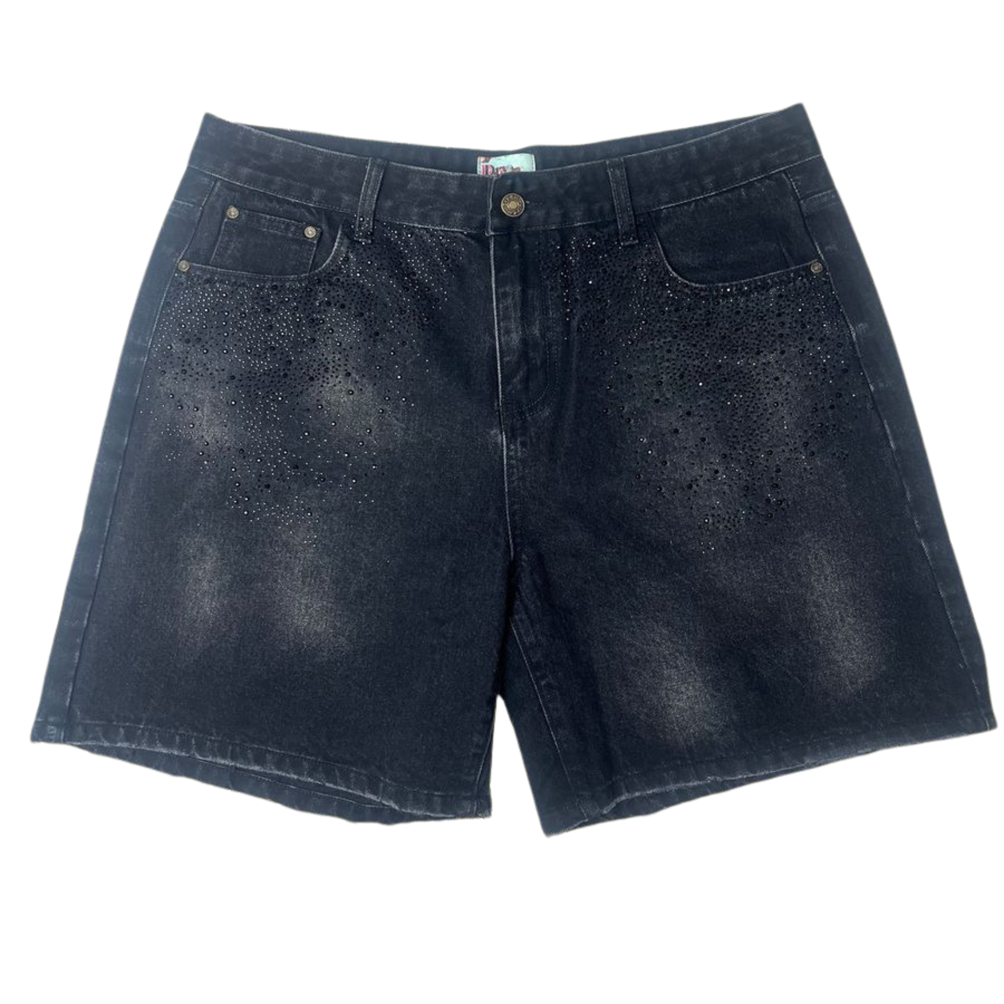 DRY ROT "Dark Hole" Rhinestone Denim Shorts (Black) - Dry Rot