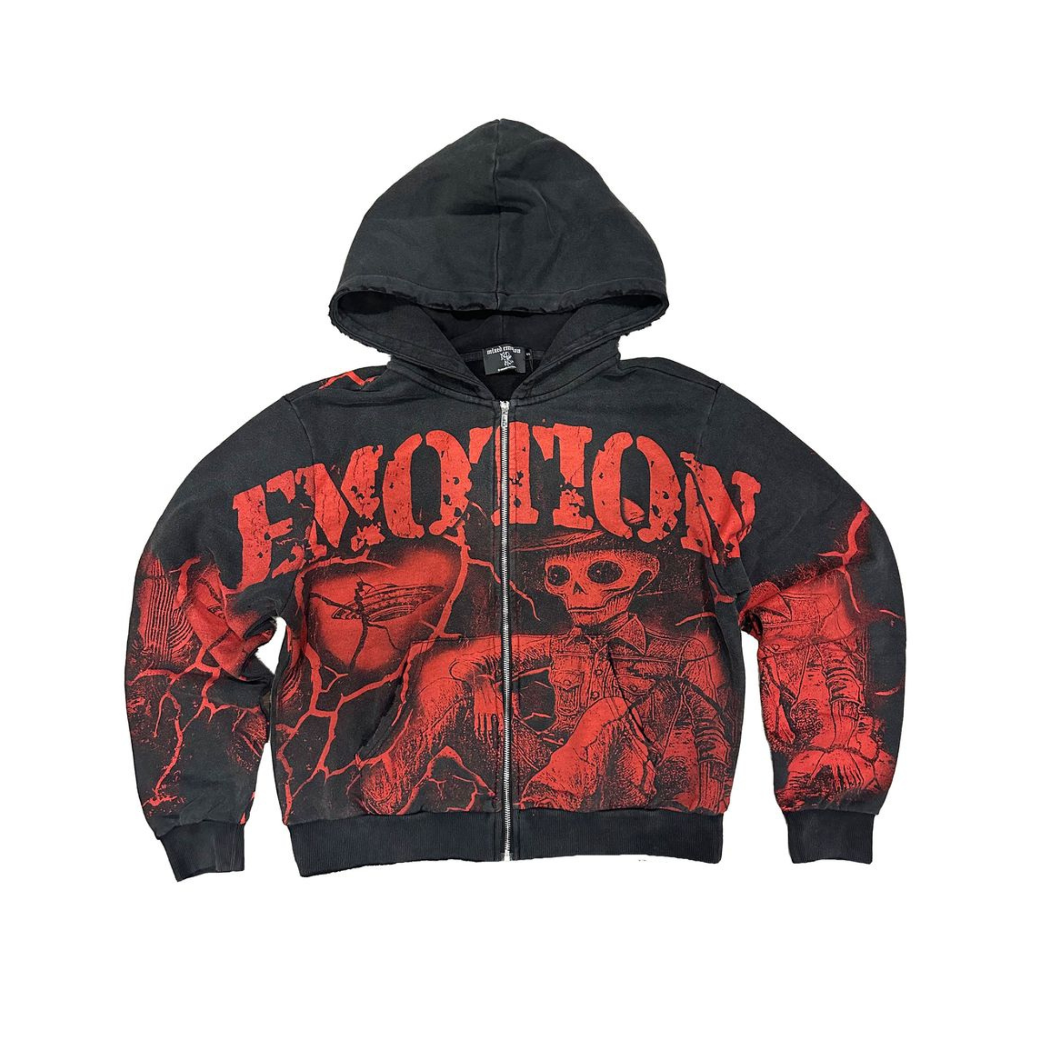 Mixed Emotion Acid Wash “Deserted” Hoodie (Vintage Black/Red)