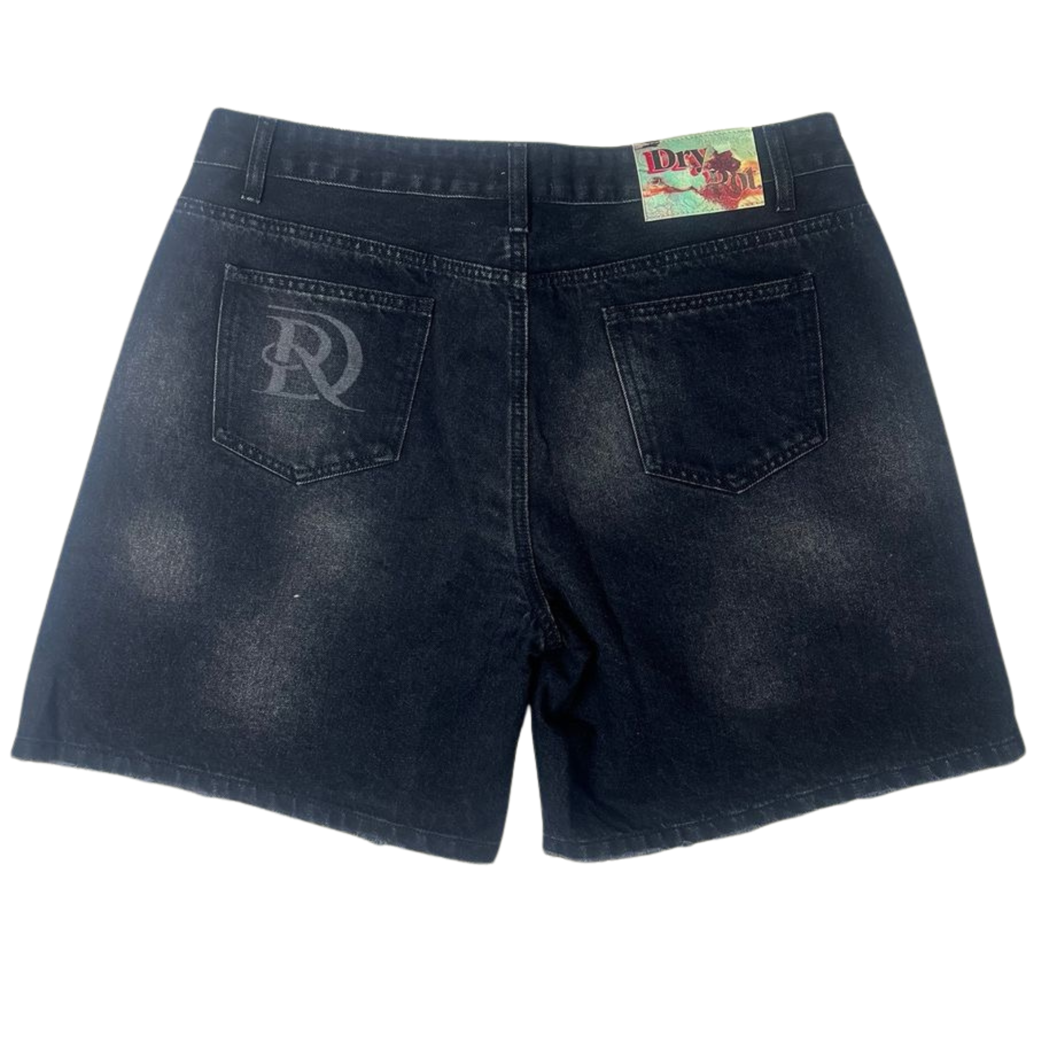 DRY ROT "Dark Hole" Rhinestone Denim Shorts (Black) - Dry Rot