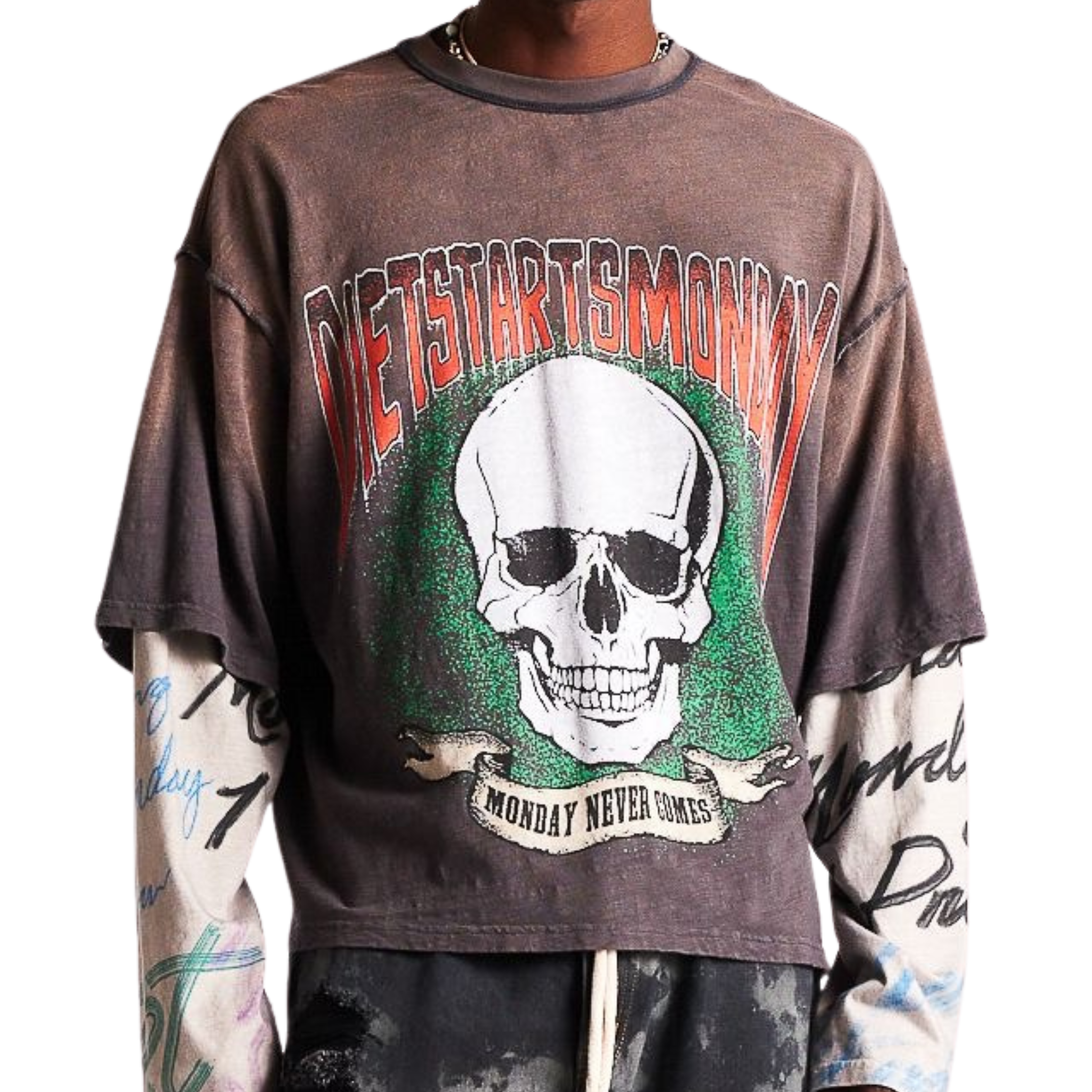 DSM "Double Layer Skull" Tee - Vintage Black/Multi - Diet Starts Monday