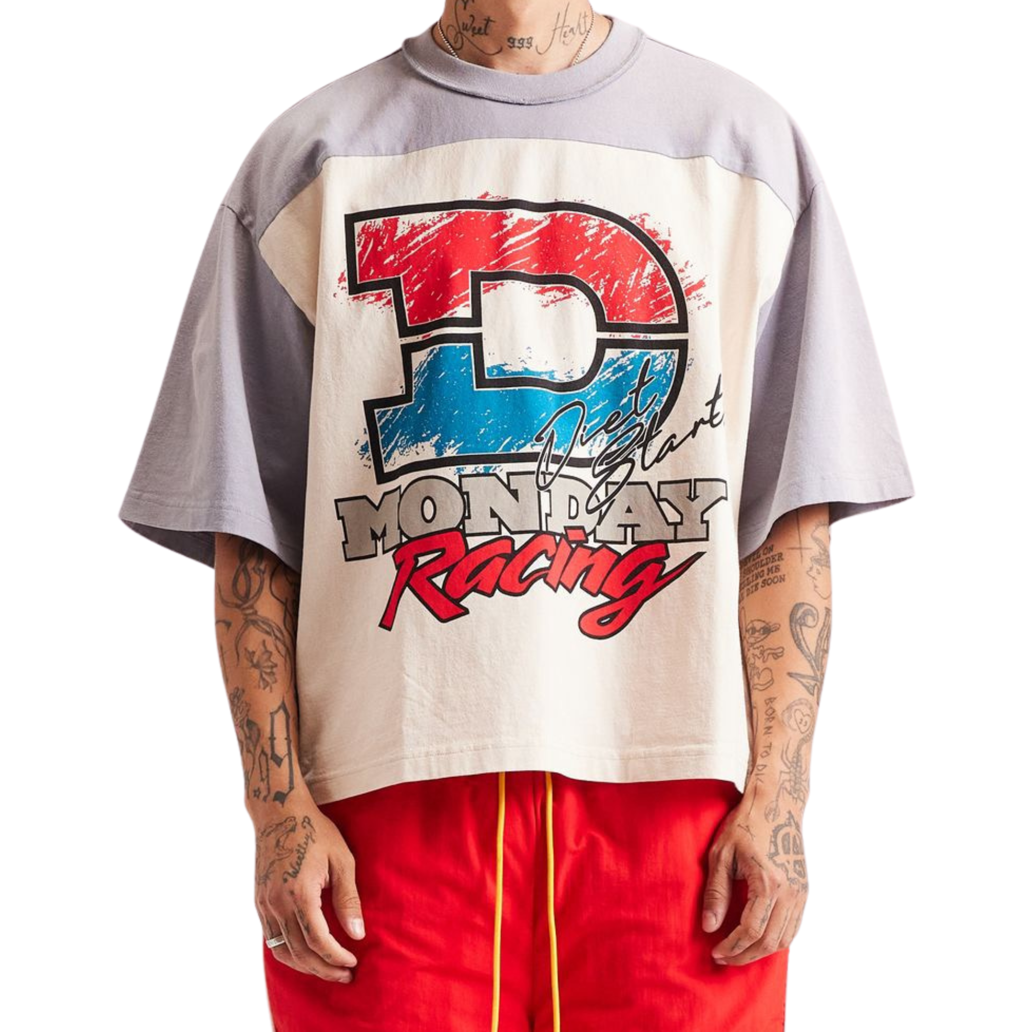 DSM "Racing" Yoke Tee-Antique White/Grey - Diet Starts Monday