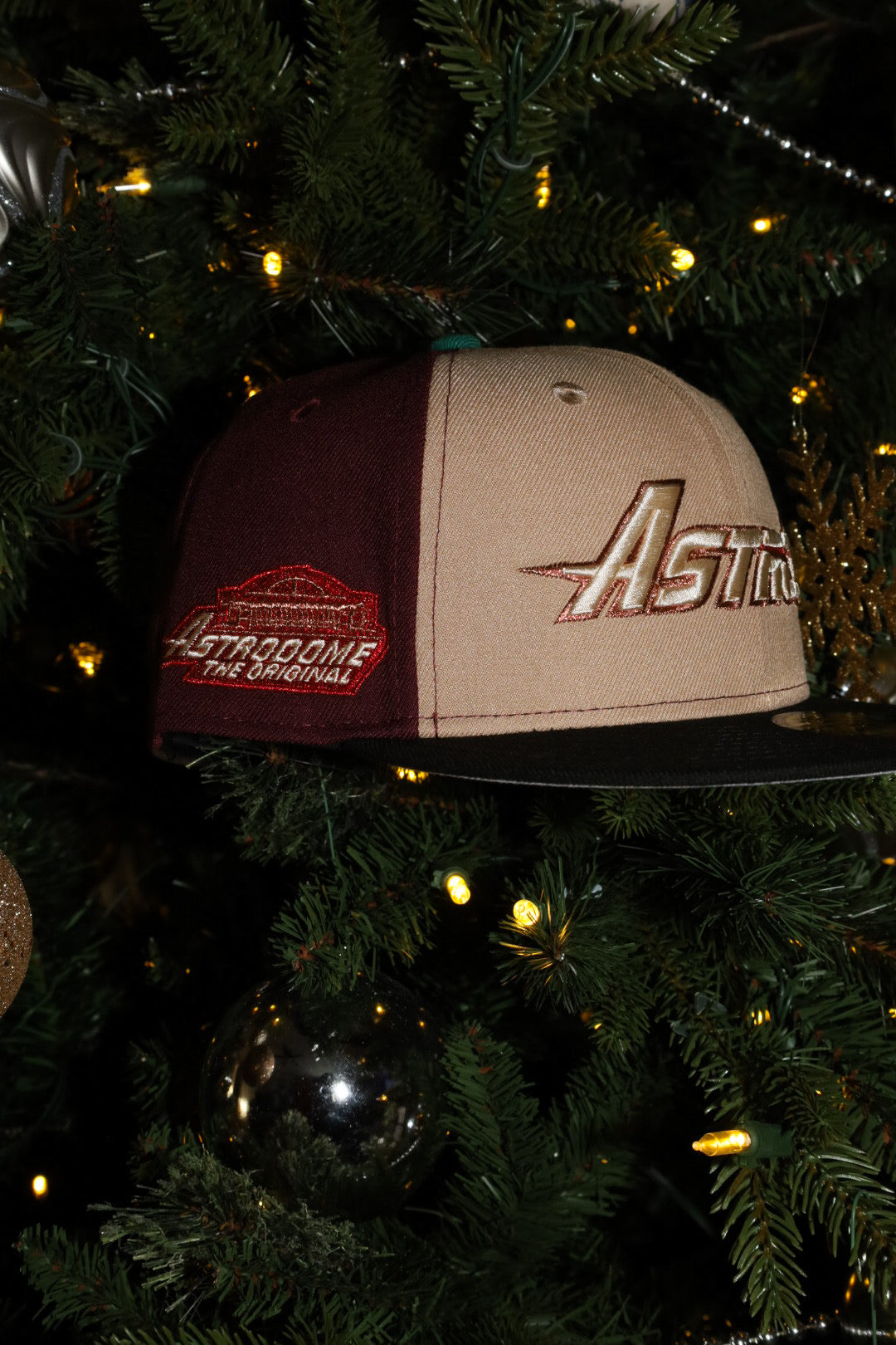 New Era Houston Astros Astrodome The Original Side Patch Fitted (Khaki/Maroon/Black) - New Era