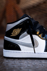 Mens Air Jordan 1 Mid (Black/Metallic Silver/White)