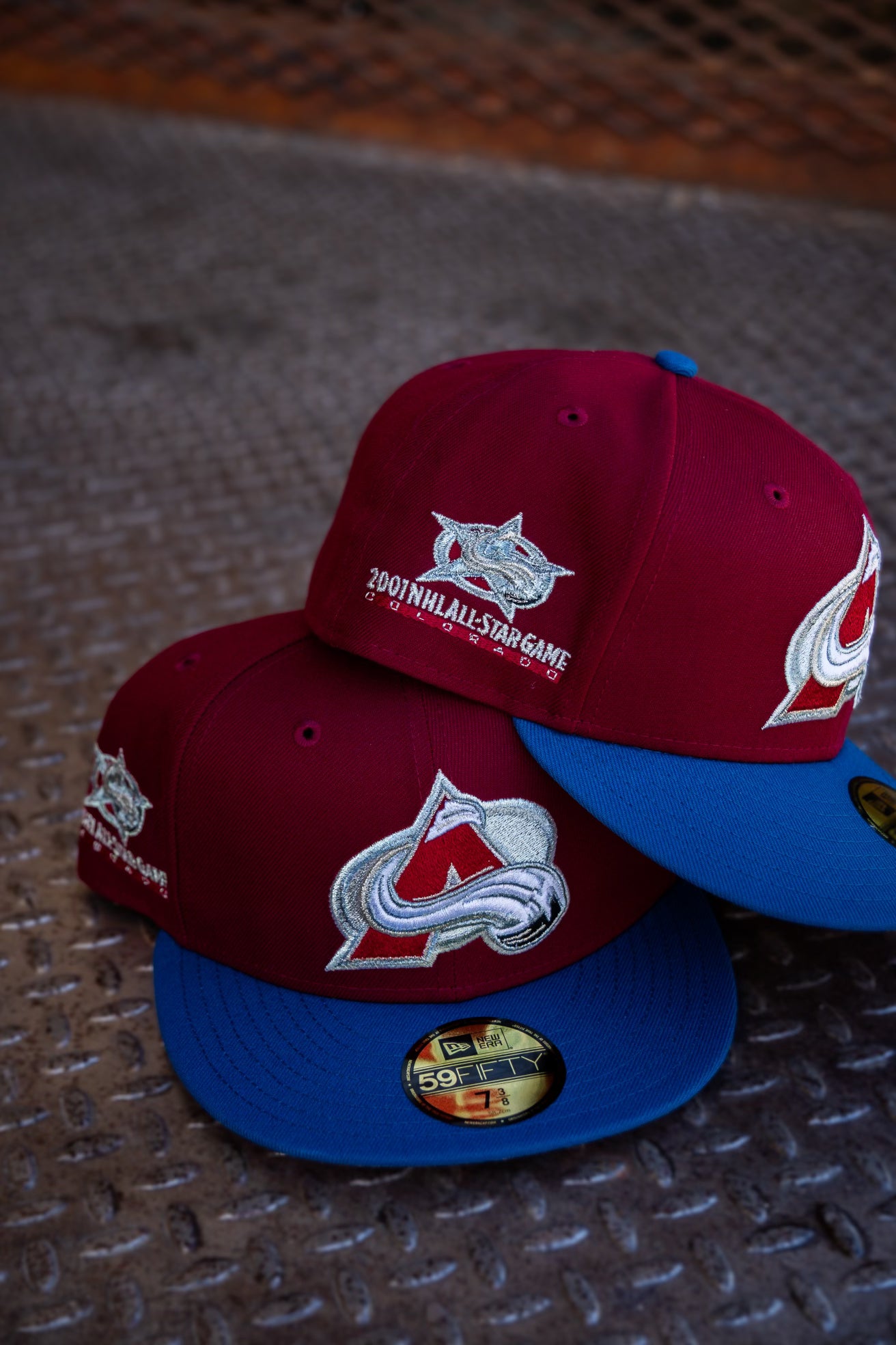 New Era Colorado Avalanche 2001 All-Star Game Pink UV 59Fifty Fitted (Cardinal/Seashore Blue)