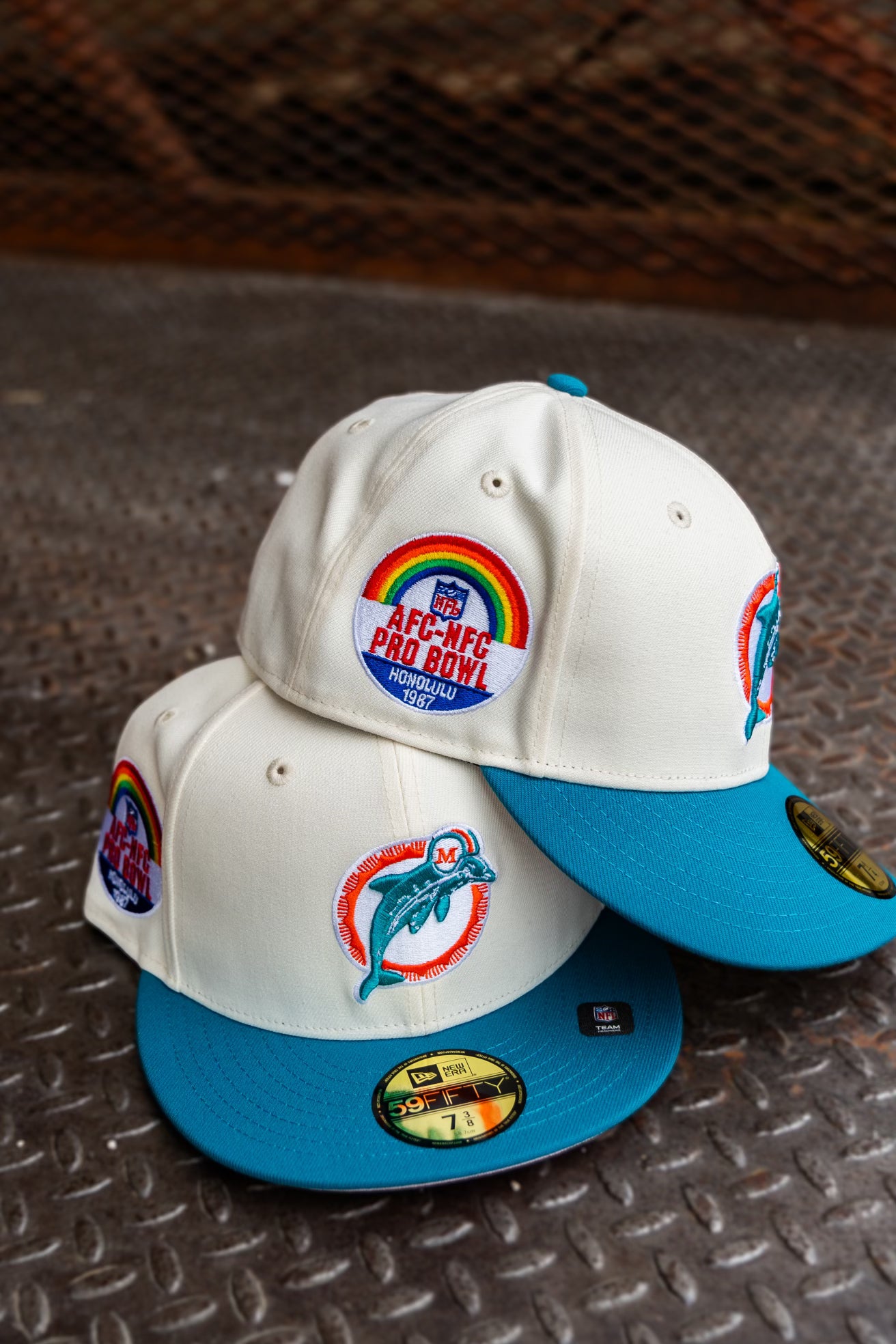New Era Miami Dolphins 1987 Pro Bowl Pink UV (Off White/Teal) 59Fifty Fitted - New Era
