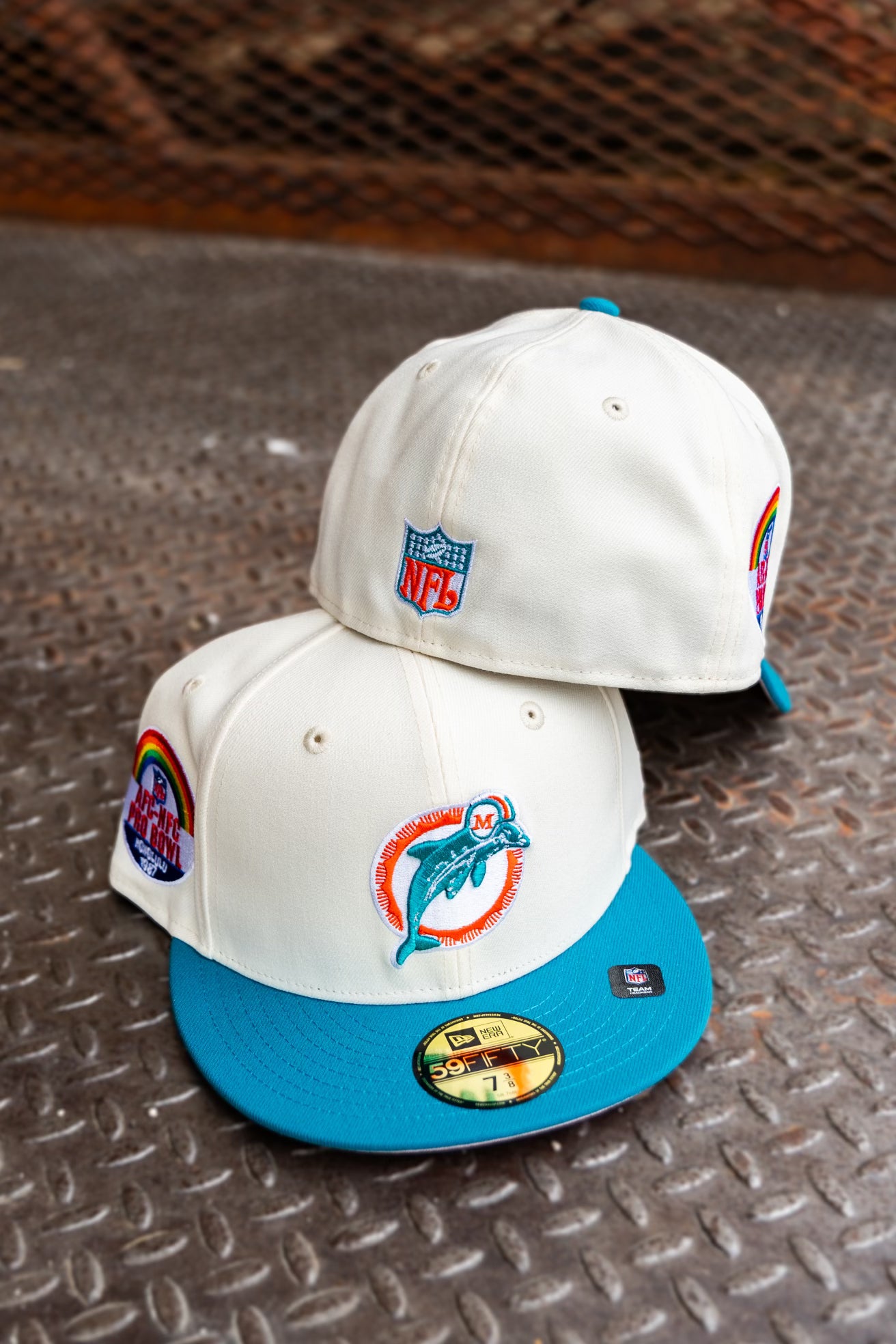 New Era Miami Dolphins 1987 Pro Bowl Pink UV (Off White/Teal) 59Fifty Fitted - New Era