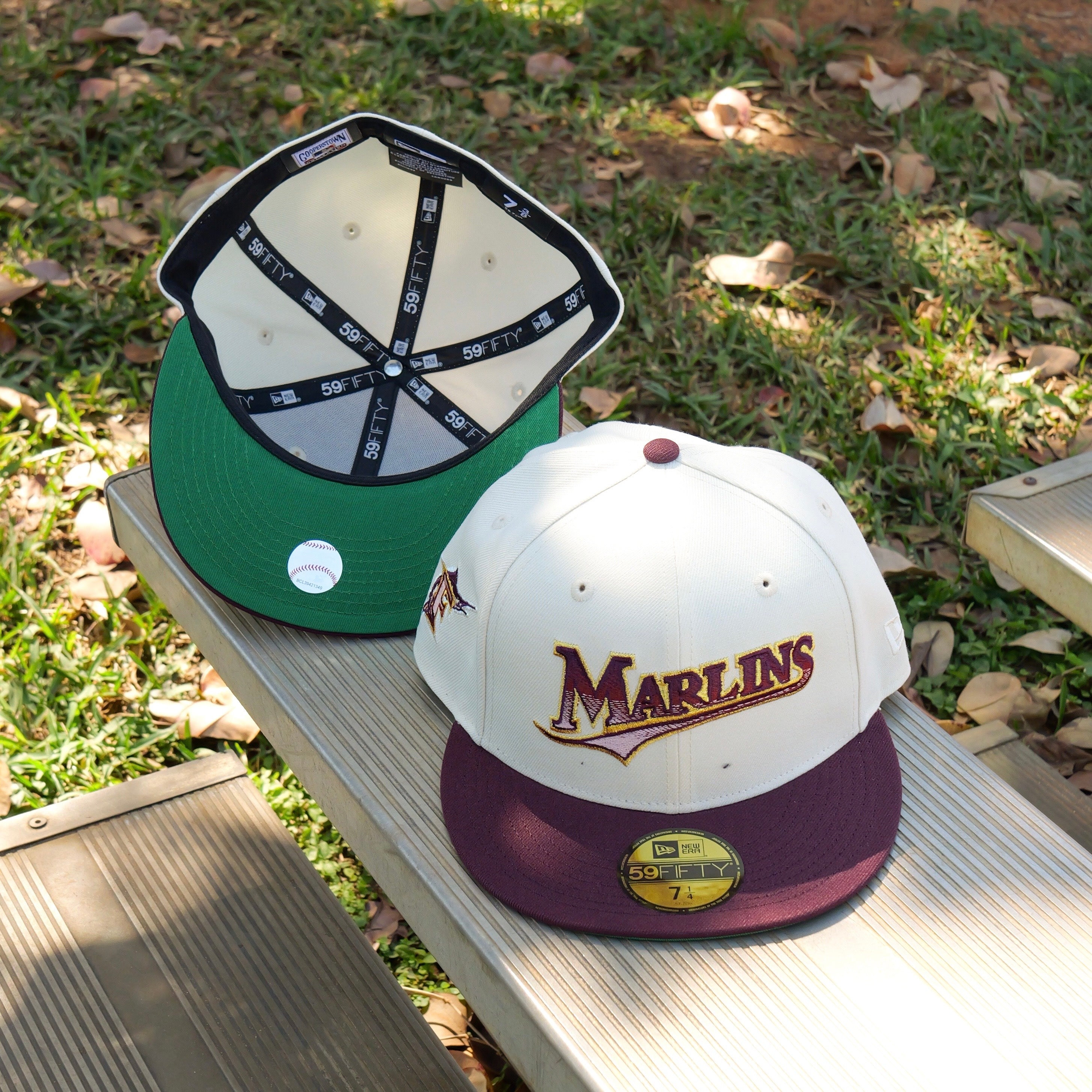 New Era Florida Marlins Green UV 59Fifty Fitted (Chrome/Maroon) - New Era
