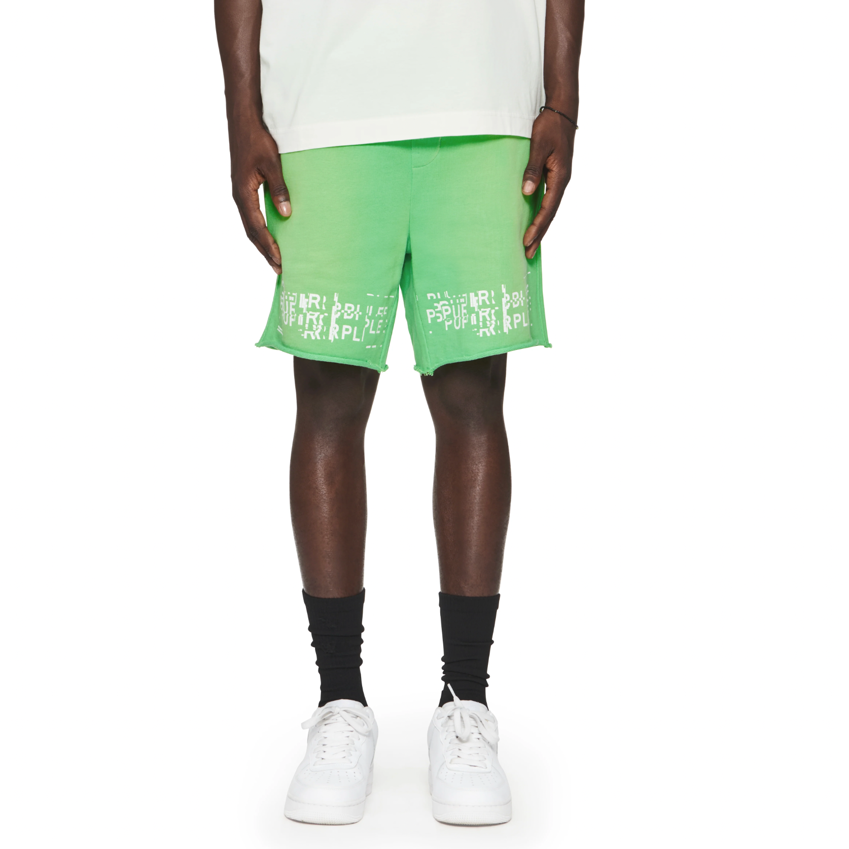 Purple Brand Glitch Sweatshorts (Green) - PURPLE BRAND