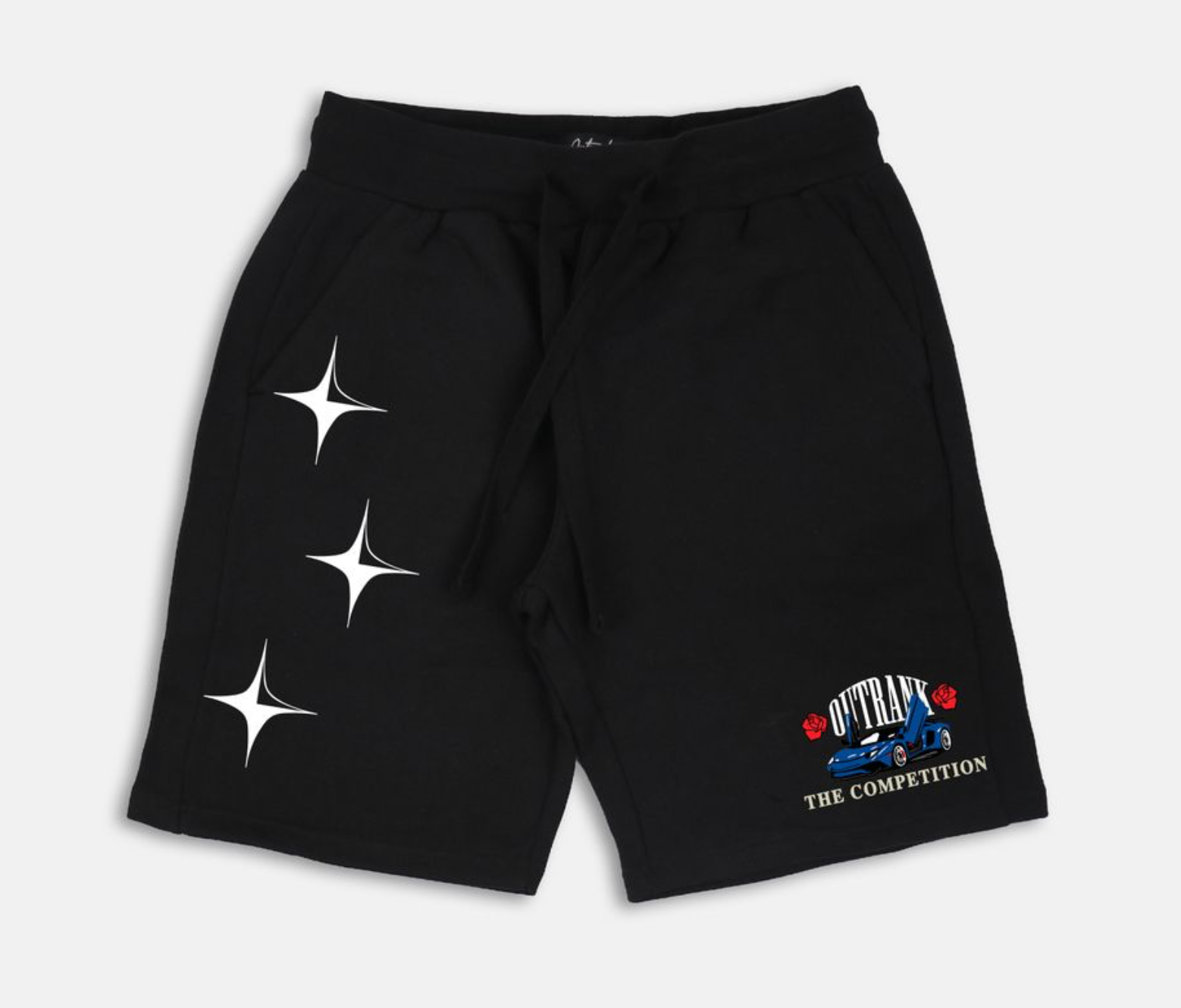 Outrank The Competition Embroidered and Printed Shorts (Black) - Outrank