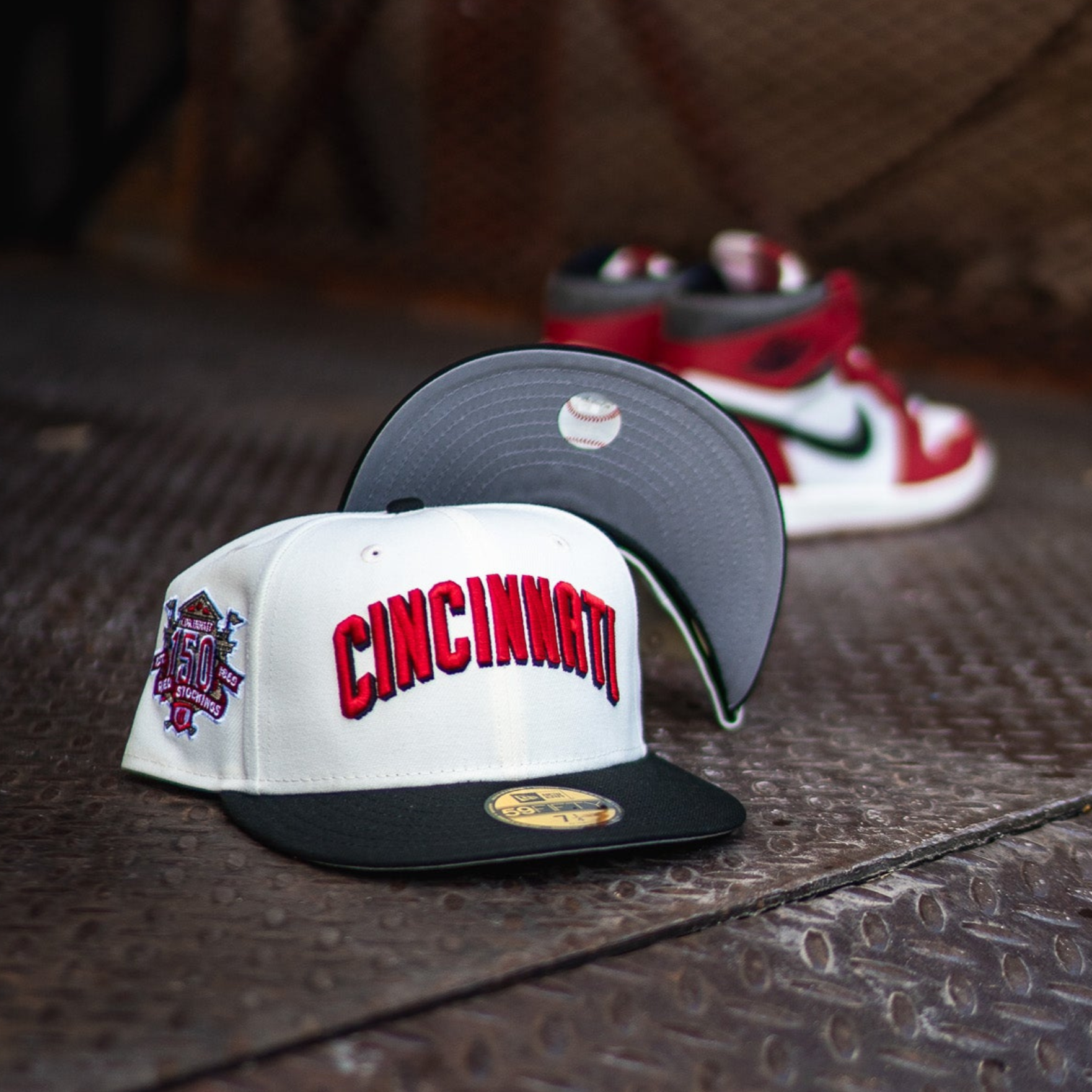 New Era Cincinnati Reds 150th Anniversary Good Grey UV (Off White/Black) - New Era