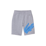 KIDS Lacoste Oversized Crocodile Print Flecked Organic Cotton Shorts (Grey Chine) - Lacoste